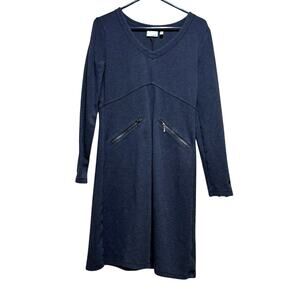 Athleta Charcoal Navy Dress Long Sleeve V-Neck Zipper Pocket Size M Casual